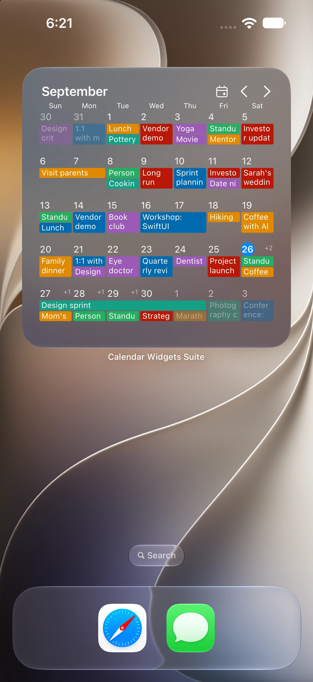 Translucent dark skin on the Month widget